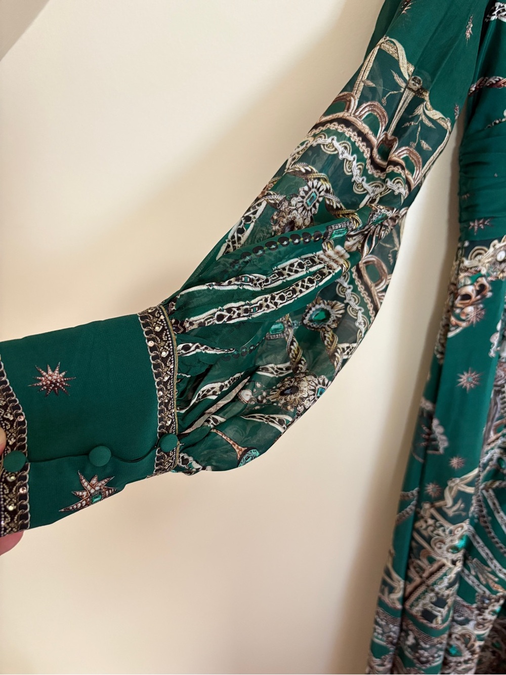 Camilla “A Venice Veil” Embellished Silk Maxi Gown Dress Emerald Green XL - Picture 5 of 15